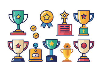 trophy cup icon collection vector