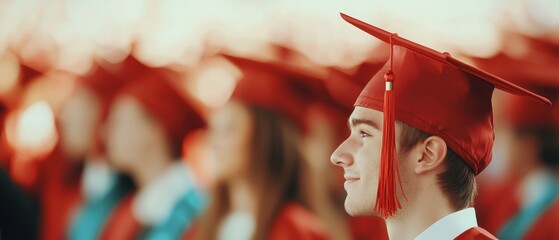 Graduate in red cap, smiling at ceremony