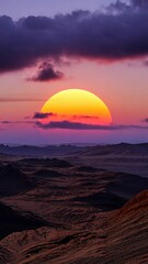 Wall Mural - Sunset over desert landscape with dramatic clouds