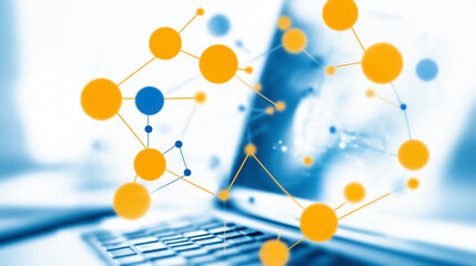 Poster - Dynamic visualization depicting the exchange of data among interconnected digital devices in a modern environment