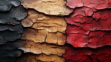 Poster - A painting of a tree with a black and brown trunk and red and gold leaves
