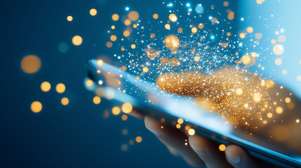 Poster - Illustration of a hand interacting with a device, symbolizing modern digital communication and data transfer
