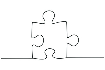 Wall Mural - Continuous one line drawing of puzzle jigsaw pieces. Problem solving and solution business metaphor sign and symbol, vector illustration