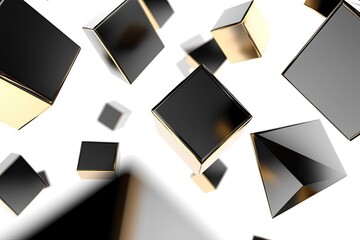 Wall Mural - Abstract black and gold geometric shapes on white background, isolated design elements.