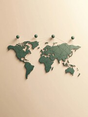 Aufkleber - A detailed world map outline showcases key travel destinations marked with map pins connecting various global locations. Generative AI