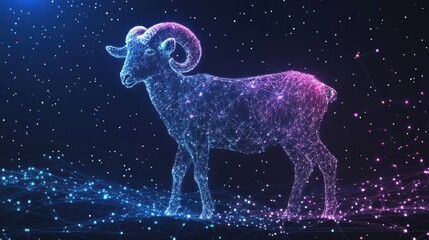 Wall Mural - Abstract image of a ram in the form of a starry sky or space, consisting of points, lines, and shapes in the form of planets, stars and the universe. Vector eid al adha concept