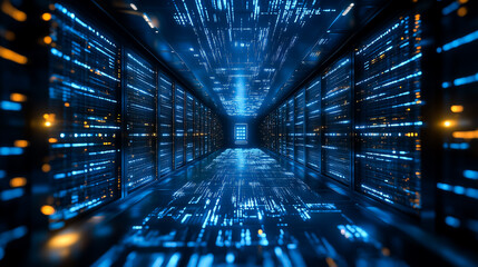 Poster - A dynamic flow of data is depicted as glowing lines connect various digital devices in a high-tech setting