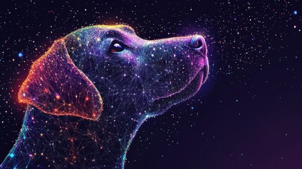 Wall Mural - Abstract image of head of the dog in the form of a starry sky or space, consisting of points, lines, and shapes in the form of planets, stars and the universe. Vector animal. RGB Color mode.