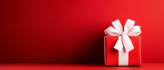 red gift box, white bow