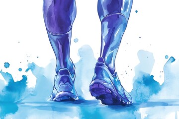 Poster - Watercolor illustration of a runner's legs in blue tones, with a dynamic and energetic feel.