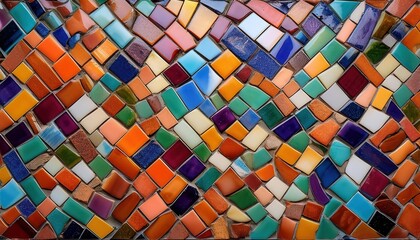 Poster - Intricate Curved Mosaic Tile Pattern in Vibrant Multicolored Design, Featuring Geometric Shapes and Dynamic Flow, Perfect for Artistic Interiors, Wall Murals, or Creative Decorative Projects