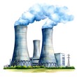 © Woranuch - Watercolor Illustration of a Nuclear Power Plant with Cooling Towers and Smoke.