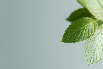 Fresh green mint leaves against a soft background.