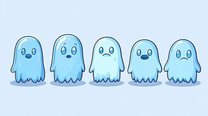 Fototapete - A sweet, minimalist illustration of cute line art ghosts in vector format, ideal for fun, spooky-themed backgrounds and light-hearted designs.