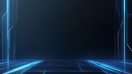 Poster - Abstract blue glowing lines on dark background.