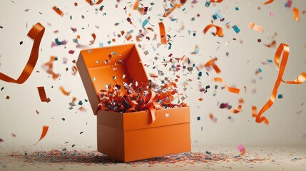 Poster - An overflowing gift box erupts with a shower of colorful confetti and ribbons, creating a lively atmosphere of celebration and joy. Generative AI