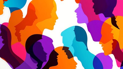 Poster - Abstract Colorful Silhouettes of People in Profile.