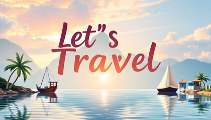 Let's travel vector banner design. Let's travel on summer trip text with online booking in phone element for international trip and tour vacation discount offer. Vector illustration isolated with wh