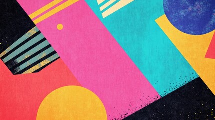 Poster - 90s inspired background with vibrant colors, geometric shapes, and a mix of retro textures, leaving space for custom text.