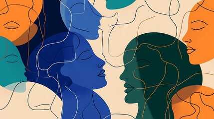Poster - Abstract illustration of diverse faces connected by lines.