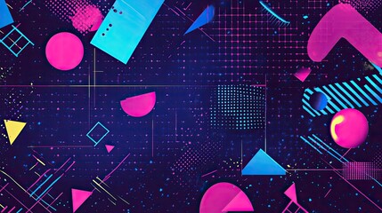 Aufkleber - Nostalgic 90s background with a mix of geometric shapes, neon splashes, and retro vibes, offering lots of space for text.