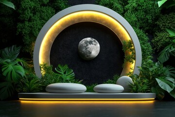 Poster - 3D digital illustration of a cozy wellness space, with warm lighting, soft cushions, and plants, creating a perfect setting for relaxation