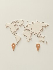 Aufkleber - A world map outline features highlighted pins to mark significant travel destinations and points of interest for explorers. Generative AI
