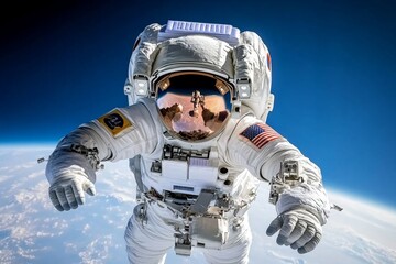 Aufkleber - Advanced empirical research in space, with astronauts observing distant planets and galaxies using futuristic technology