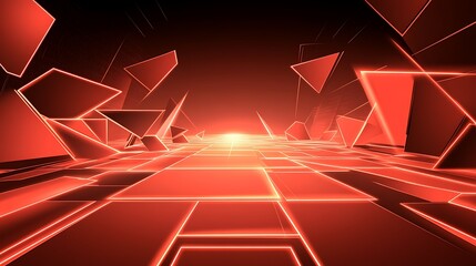 Poster - Abstract red glowing geometric shapes on a dark background.