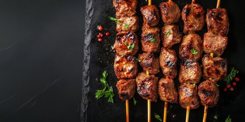 Sticker - Delicious grilled meat skewers ready to serve. Perfect for summer barbecues, parties, or gatherings. Enjoy the smoky flavor and tender texture. A must-try dish for meat lovers. AI