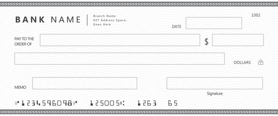 Wall Mural - bank check, vector blank money cheque, checkbook template with guilloche pattern and fields. currenc