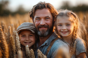 a father as a farmer with her two daughters