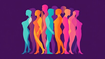 Poster - Colorful silhouettes of people in a line.