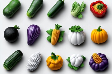 Poster - Minimalist fruit and vegetable illustration, showing clean, colorful shapes of healthy foods in a simple design