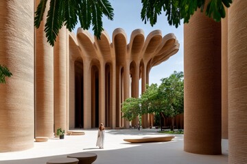 Aufkleber - Minimalist design of the Great Mosque of DjennÃ©, with clean, simple lines representing its unique mud-brick structure
