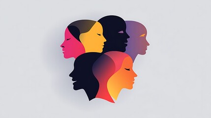 Aufkleber - Five colorful profile silhouettes of people, representing diversity, community, and unity.