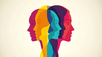 Poster - Four overlapping colorful profile silhouettes.