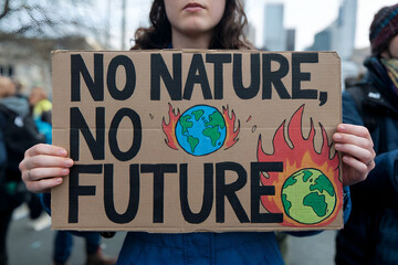 no nature no future sign at climate change protest – environmental activism, biodiversity conservati