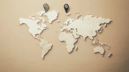Leinwandbilder - A world map outline displays key travel destinations marked by pins, inspiring future journeys around the globe. Generative AI