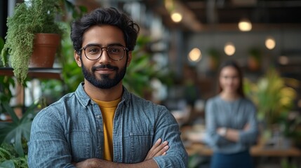 Aufkleber - A man with glasses and a beard is smiling at the camera