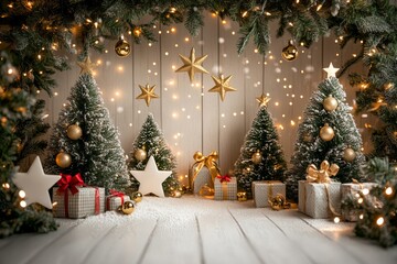 Wall Mural - Christmas festive scene with decorations. Merry Christmas and Happy New Year holiday background
