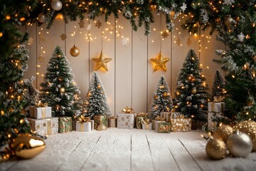Wall Mural - Christmas festive scene with decorations. Merry Christmas and Happy New Year holiday background