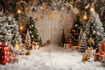 Wall Mural - Christmas festive scene with decorations. Merry Christmas and Happy New Year holiday background