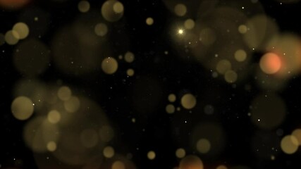 Wall Mural - golden bokeh particle holiday dance 4k loop features a field of black with glowing yellow and gold b