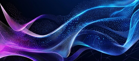 Poster - An abstract dot point connected with a gradient line. Concept for internationalization social networking or business big data connectivity.