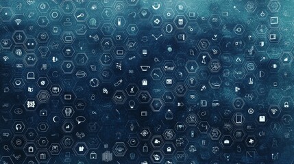 Poster - An illustration showing a technology background with flat icons and symbols. Concept for internet of things, communication, networking, innovation technology, and system integration.