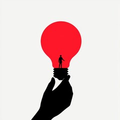 Business vision, creativity, and new ideas modern illustration concept. Person standing on lightbulb with telescope.