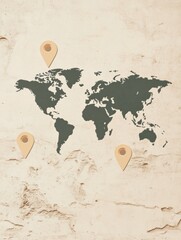 Poster - A simple world map outline highlights key travel destinations with map pins, showcasing places to explore and visit. Generative AI