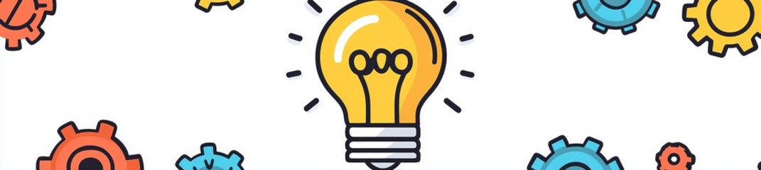 Poster - Icon set with the innovation symbol, with a lightbulb and cog inside. Innovation symbol in different styles. Modern illustration.