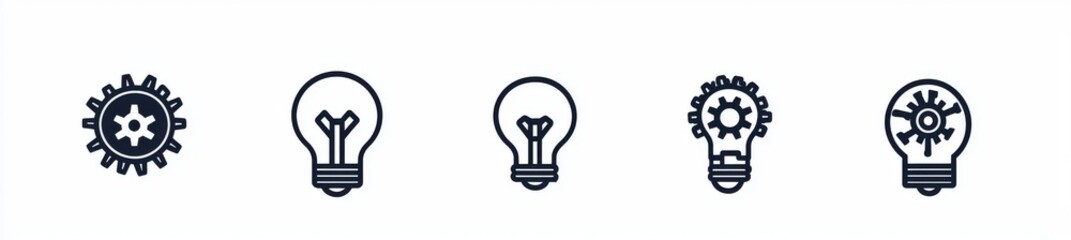Poster - Icon set with light bulb and cog inside. Inspiration icon with light bulb and brain inside. Innovation symbol with a modern touch.